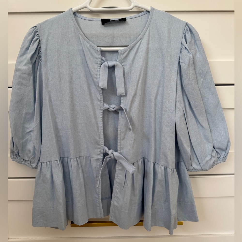 Linen blend tie-front shirt
